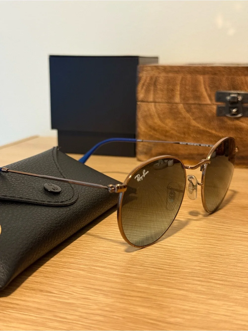Ray-Ban Silver Frame Sunglasses with Blue Lenses